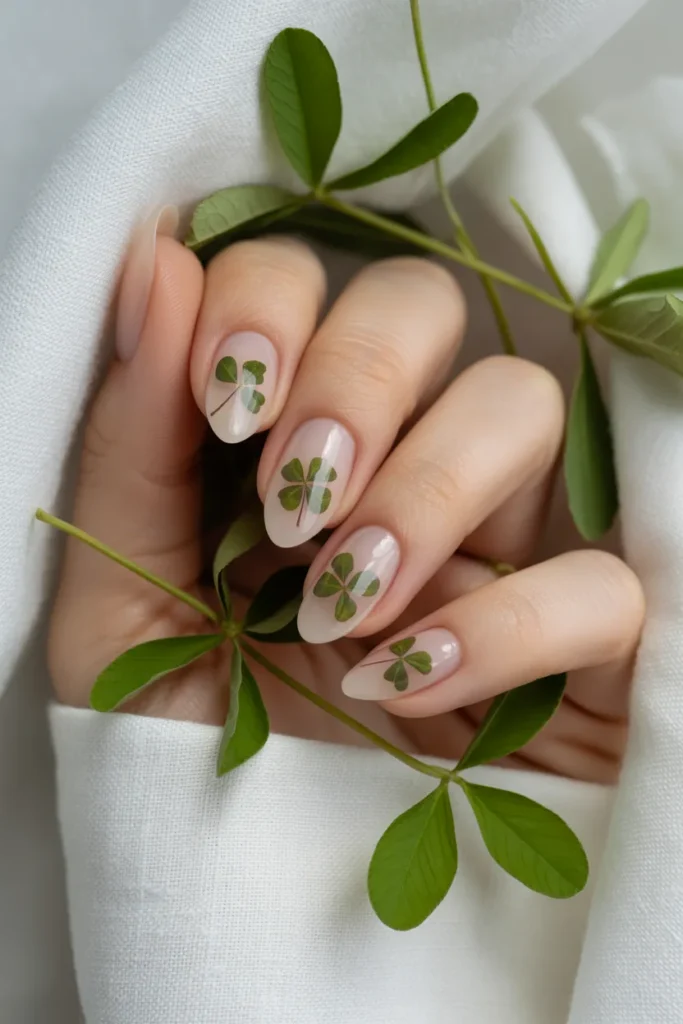 6. Pressed Flower Clover Nails