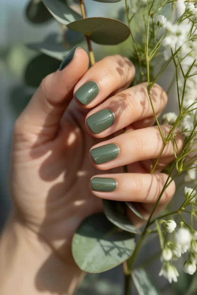 6. Sage Green Short Gel Nails