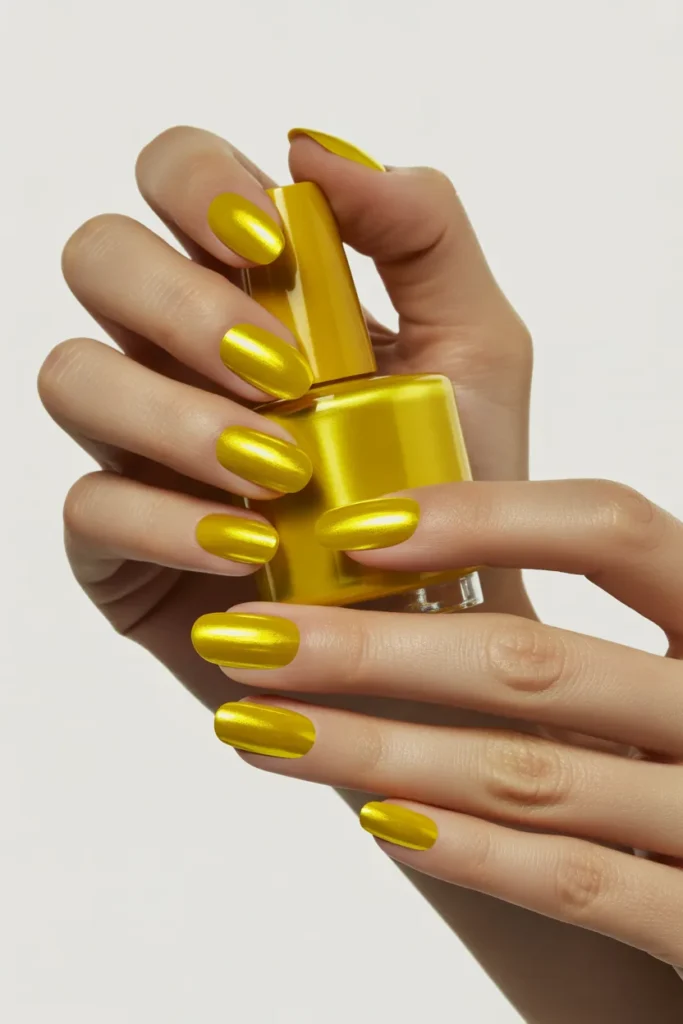 6. Yellow Chrome Nails — Metallic Spring 2026