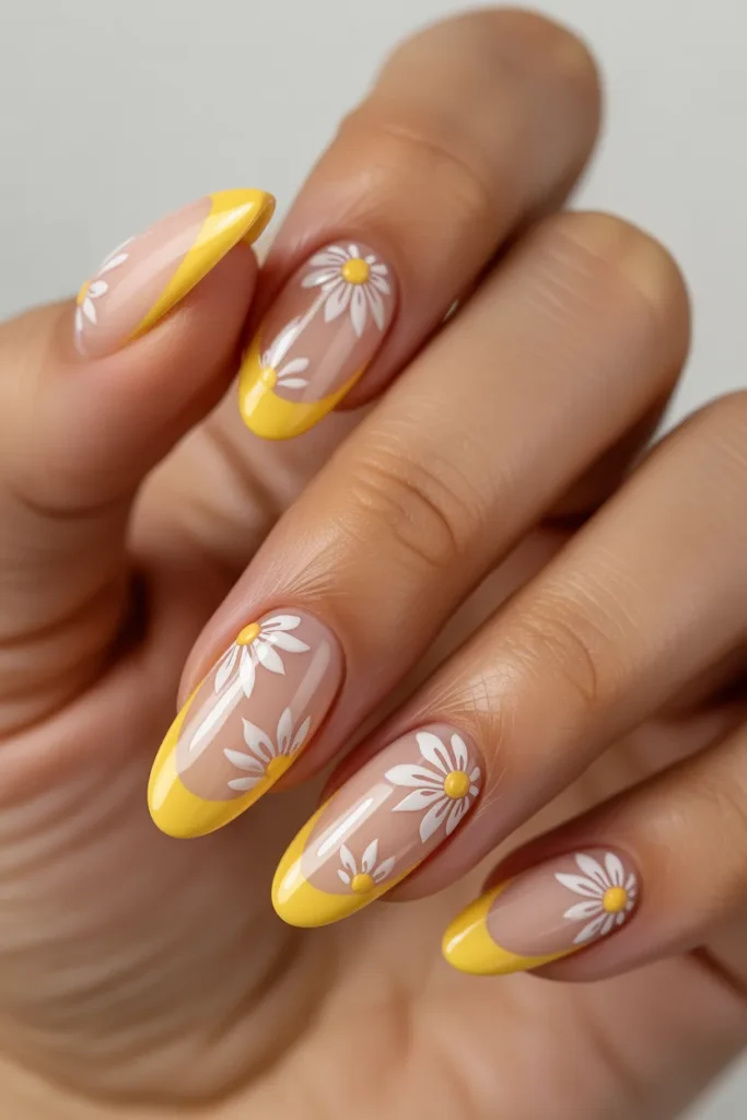 Yellow Easter Nails 7 6. Yellow French Tip Nails with Flowers
