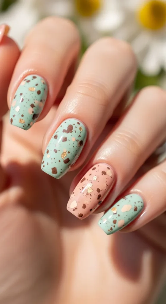 Easter Gel Nails 7 6.Speckled Easter Egg Gel Nails
