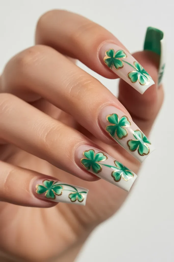 7. Acrylic 4 Leaf Clover Nails