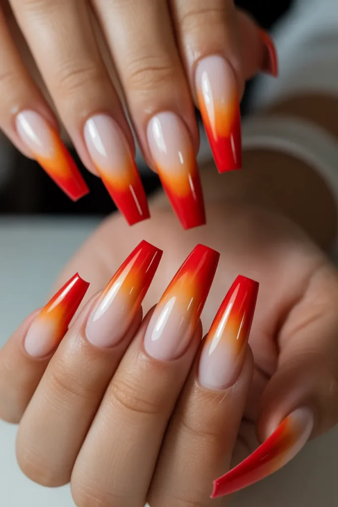 7. Aries Birthday Acrylic Nails — Red Ombre