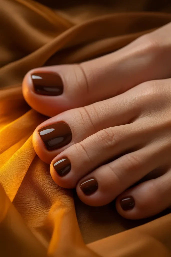 7. Chocolate Brown Toenails — Warm Dark Elegance