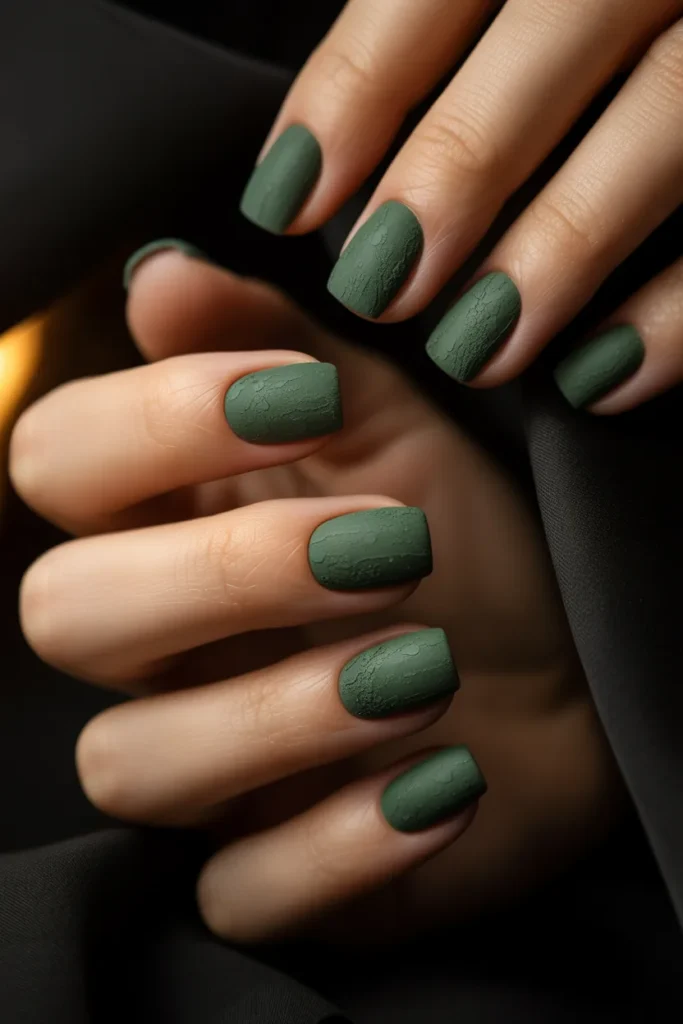 7. Hunter Green Velvet Nails