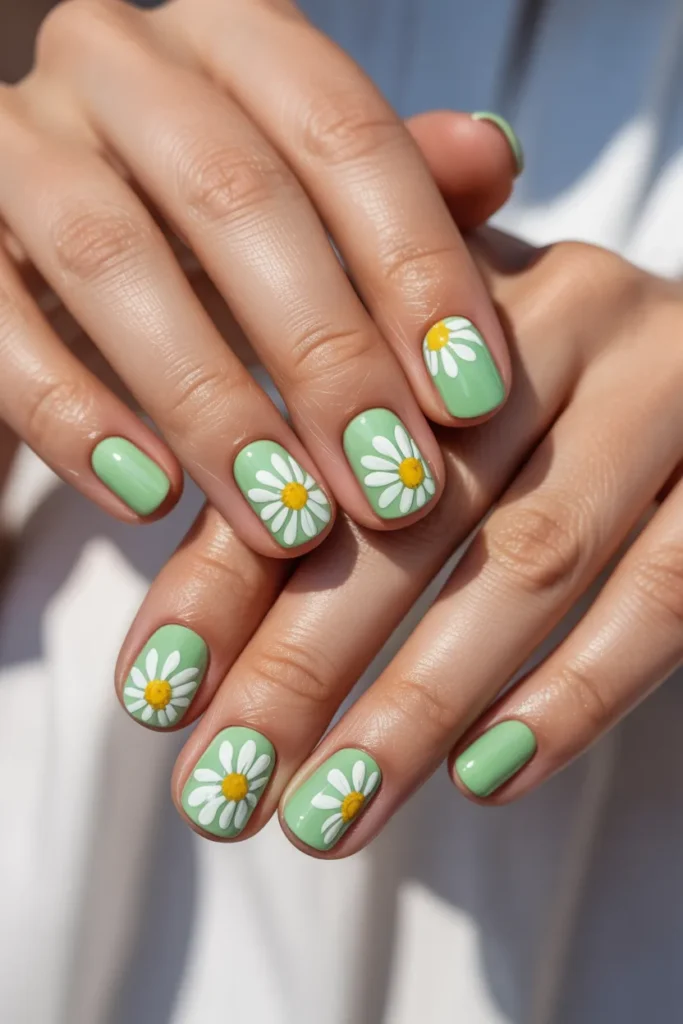 Mint Green Spring Nails 8 7. Mint Green Nails with Daisy Nail Art