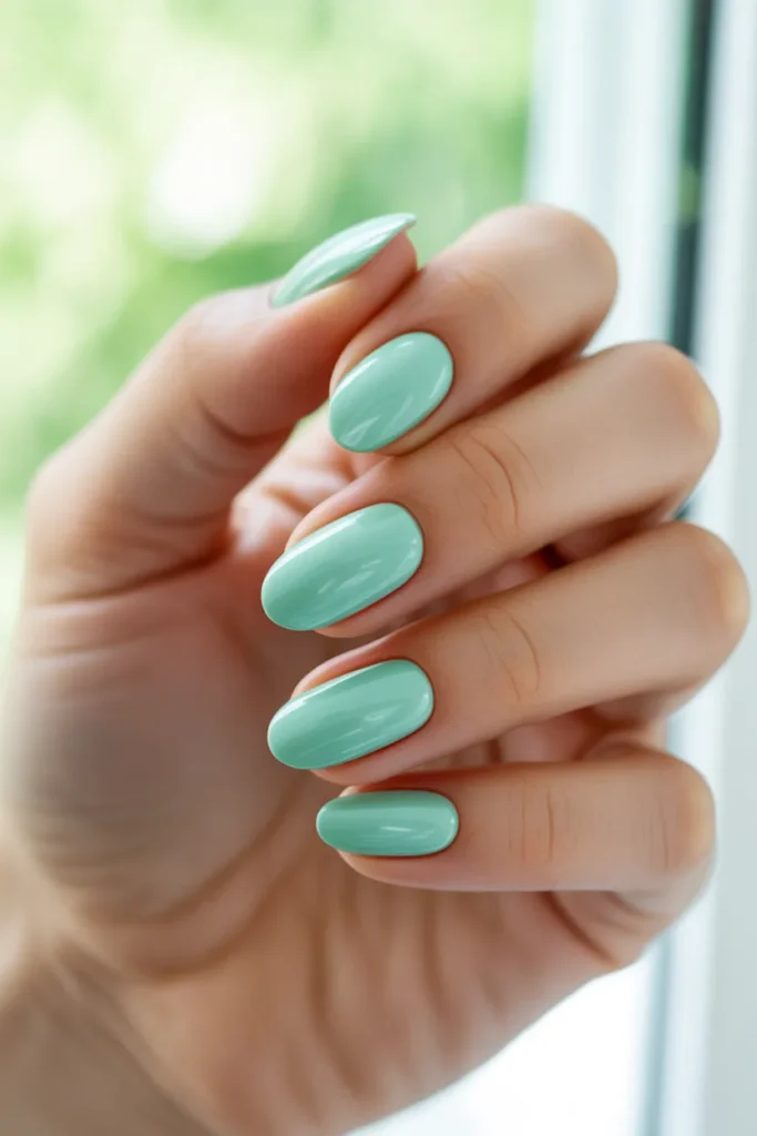 7. Mint Green Simple Nails