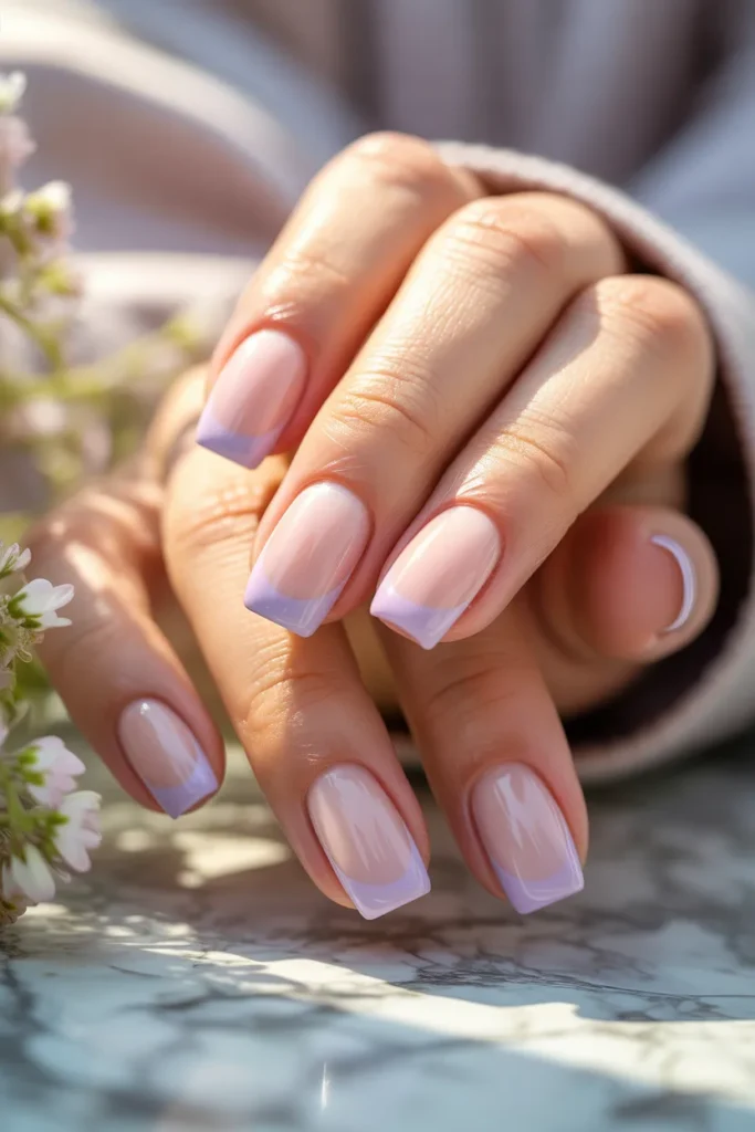 7. Ombre Pastel French Tip Easter Nails — Pink to Lilac Gradient