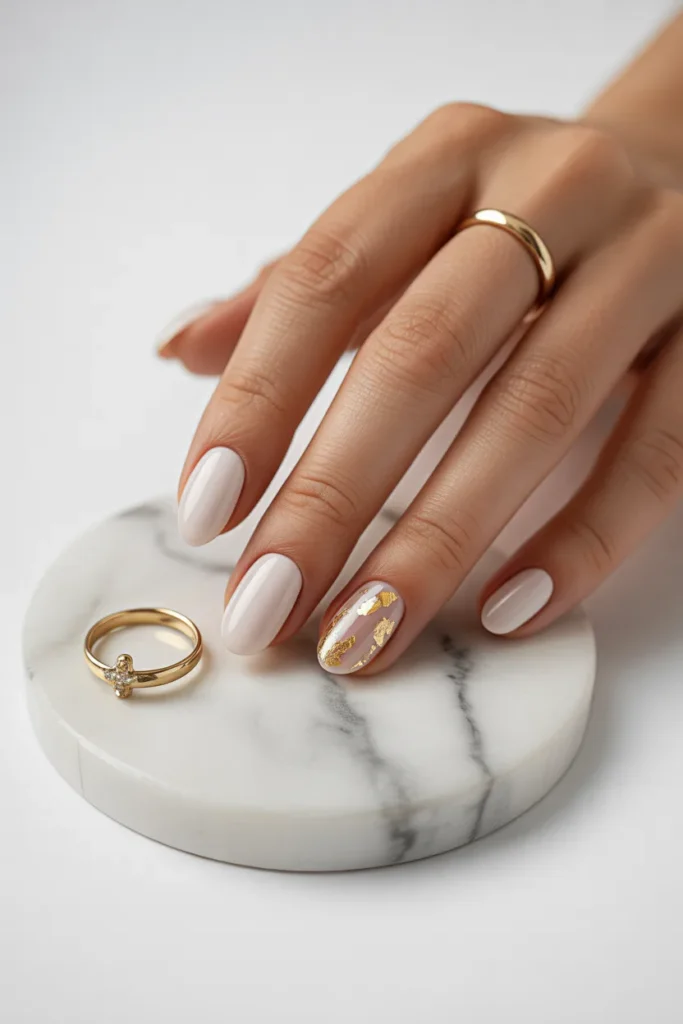 7. Simple Cute Nails — White with Gold Accents
