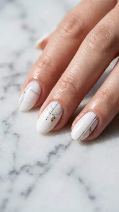 Simple white spring nails with minimalist line art design — clean white spring nail ideas
