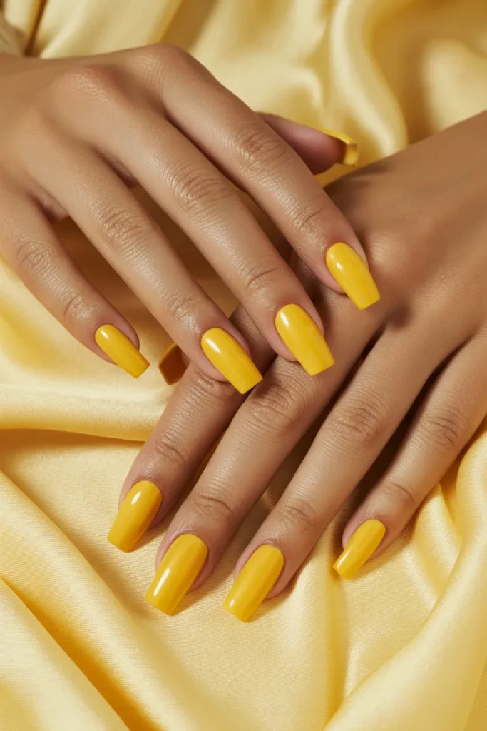 7. Yellow Coffin Acrylic Nails — Bold Spring Drama