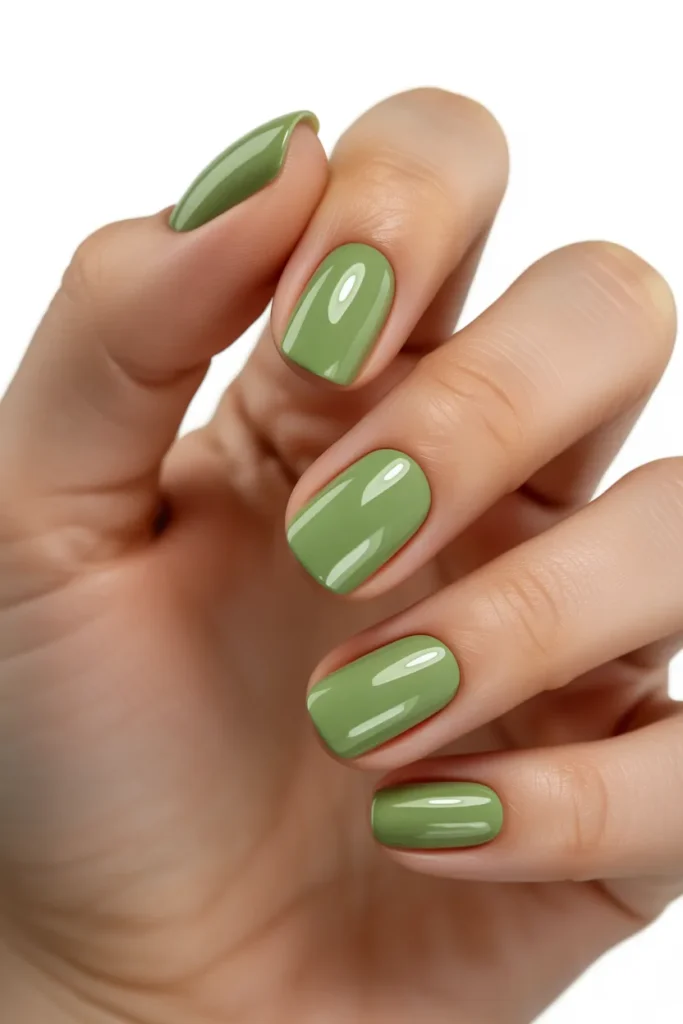 8. Glossy Pistachio Green Nails