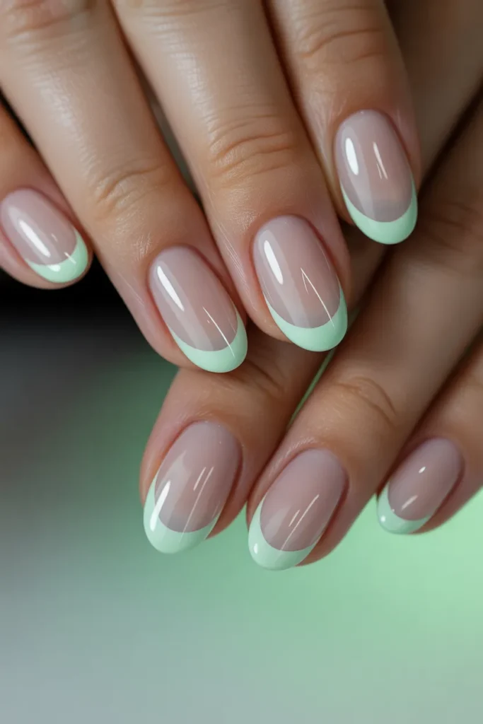 8. Mint Green Almond French Tips