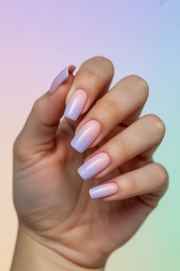 8. Simple Coffin Spring Nails — Pastel Ombre Coffin Shape