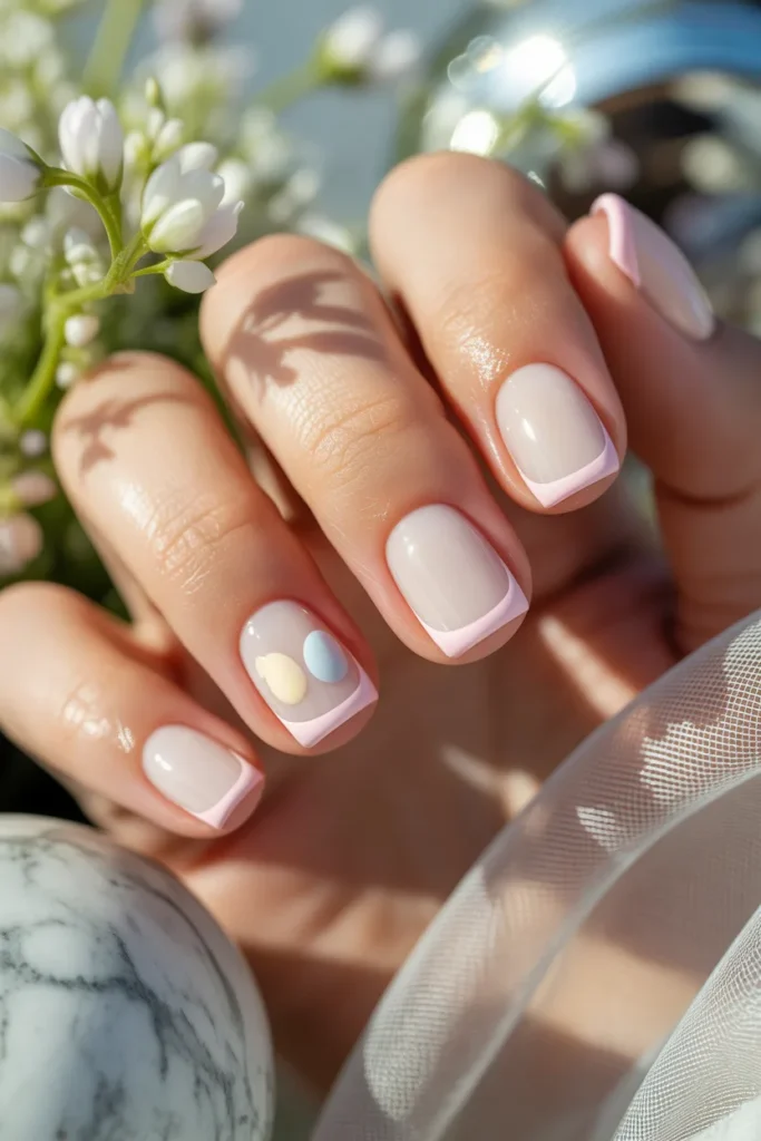 8. Simple Easter Nails — Coloured French Tip with Easter Egg Detail