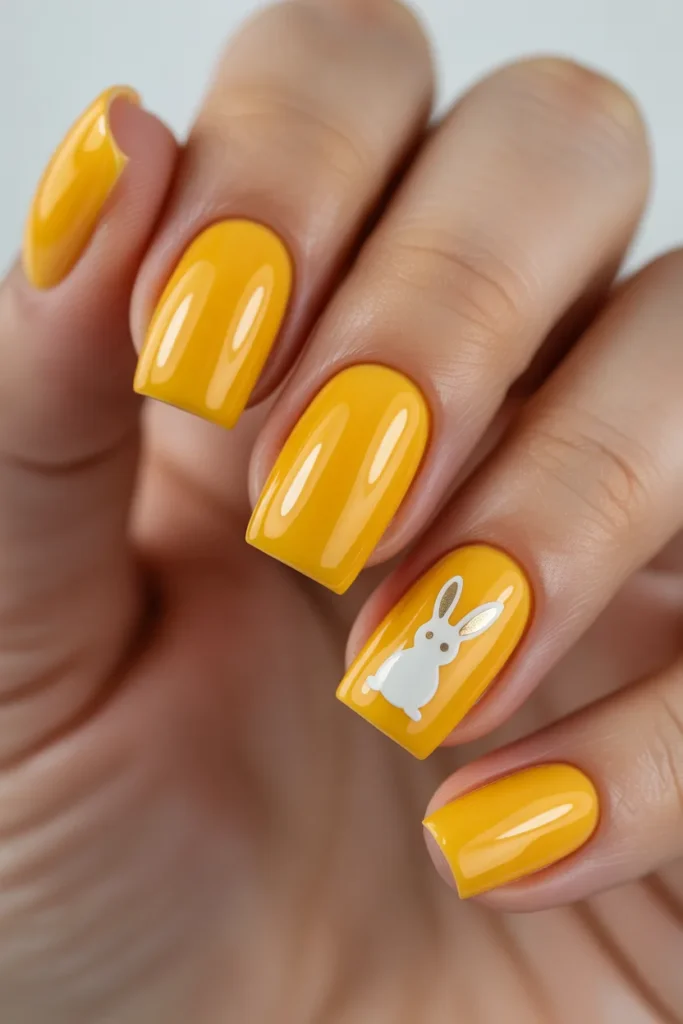 8. Yellow Easter Nails — Square Shape