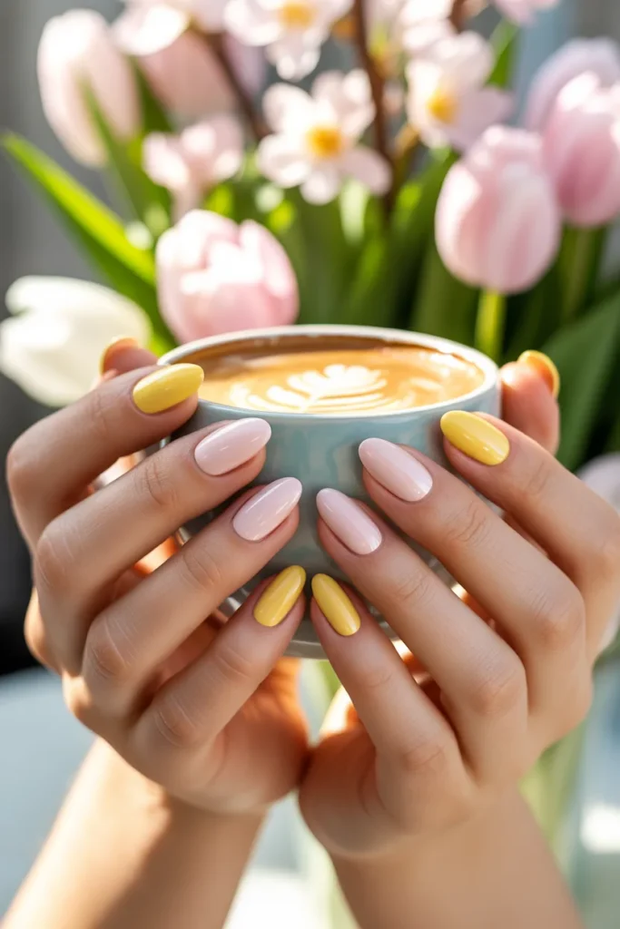 8. Yellow and Pink Spring Nails — Cheerful Duo