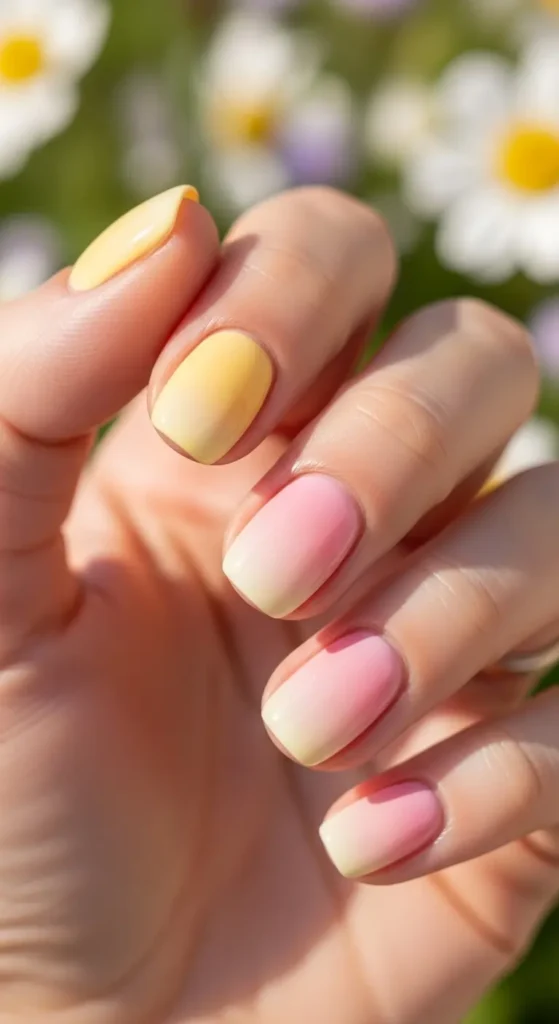 Easter Gel Nails 9 8.Short Pastel Ombre Easter Gel Nails