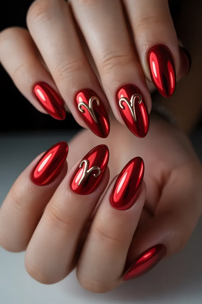 9. Aries Acrylic Nails — Chrome Red Mirror