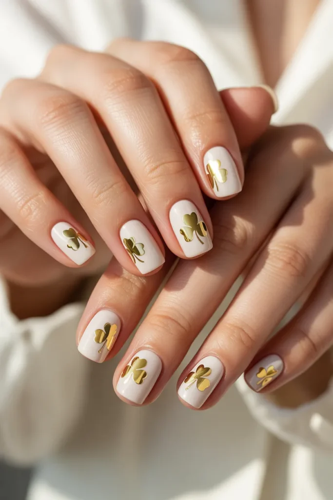 9. Gold Clover Foil Decal Nails