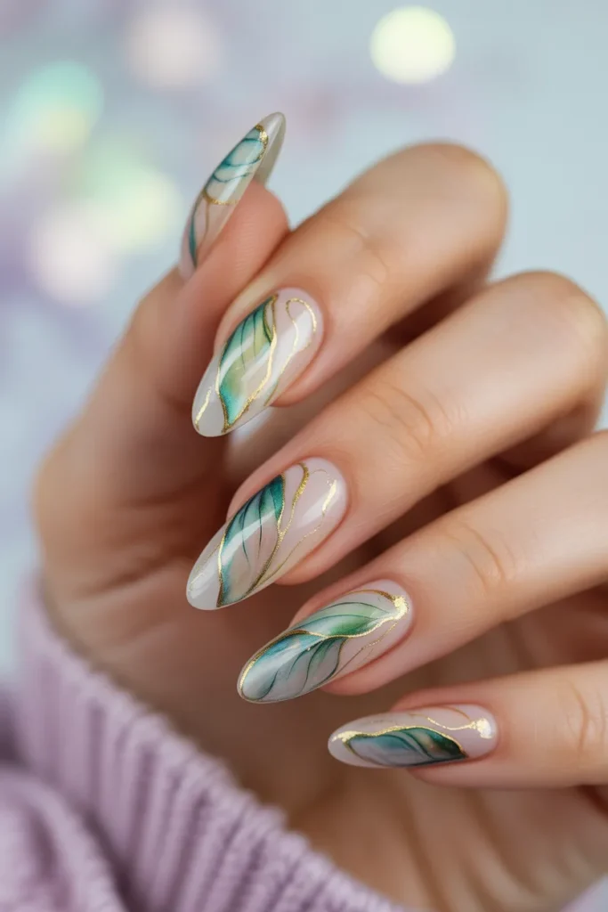 9. Green Butterfly Nail Art