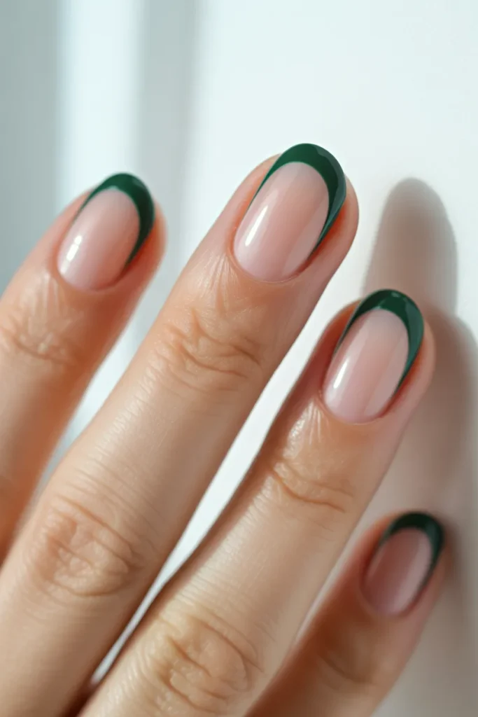 9. Nude and Green Negative Space Nails