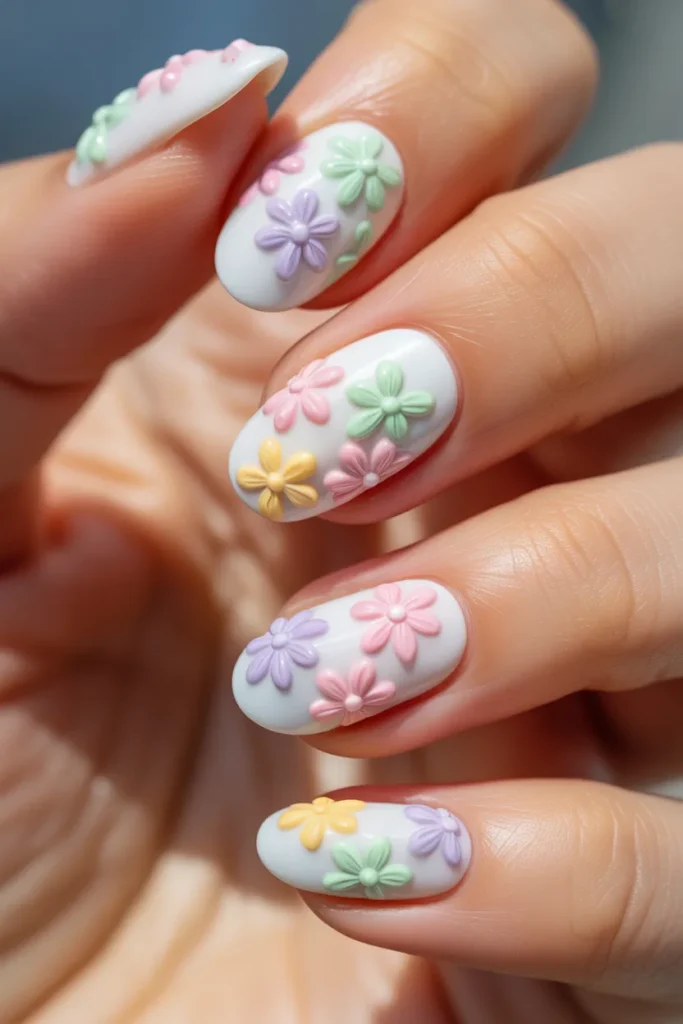 9. Pastel Floral Spring Nails — Rainbow Petals