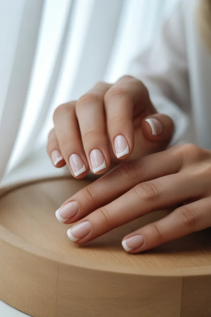 9. Simple Short Square Spring Nails — Nude and White