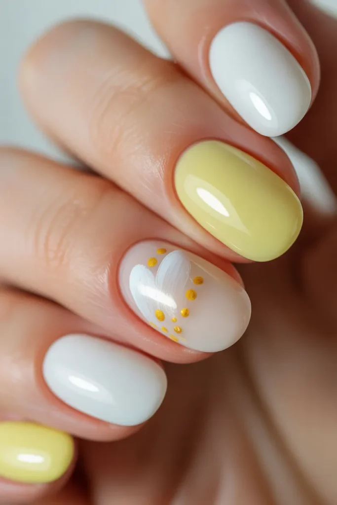 Yellow Easter Nails 10 9. Yellow and White Easter Nails