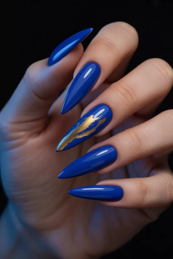 9.Royal Blue Stiletto Nails