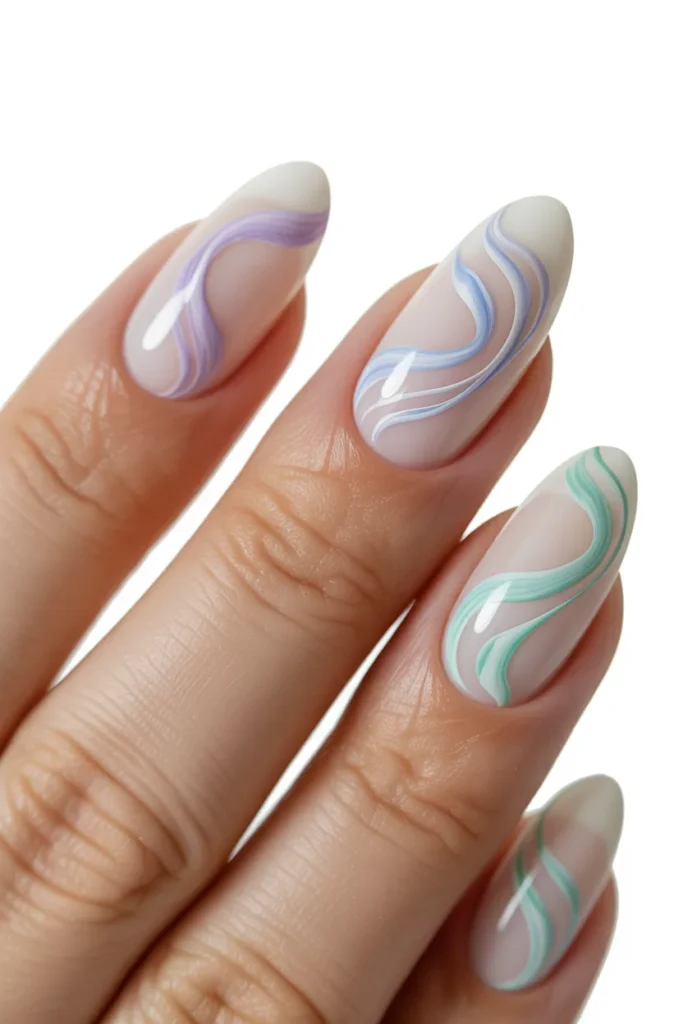 Almond Nails with Swirl Nail Art.12