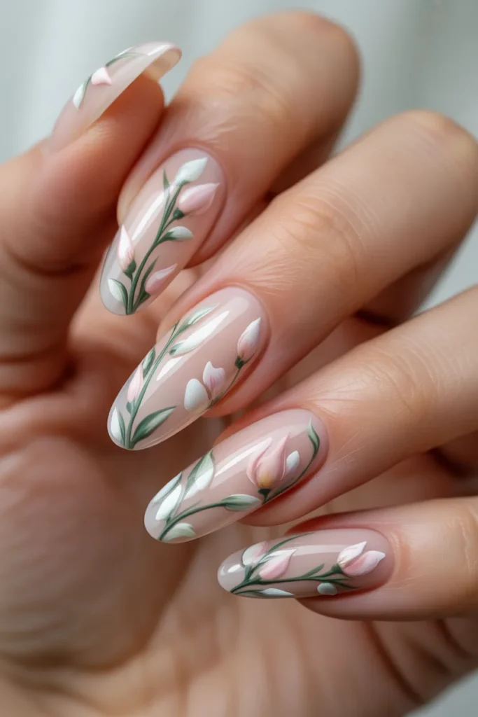 French Almond Nails with Floral Tips.5