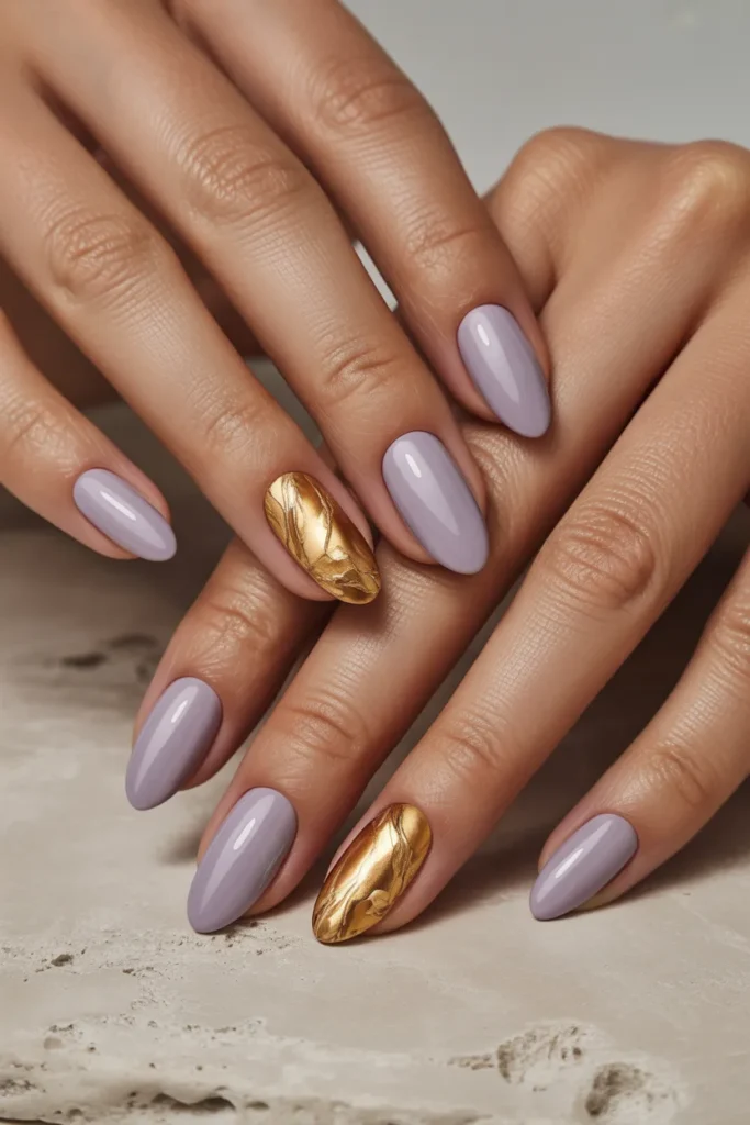 Lavender Almond Nails with Gold Foil.4