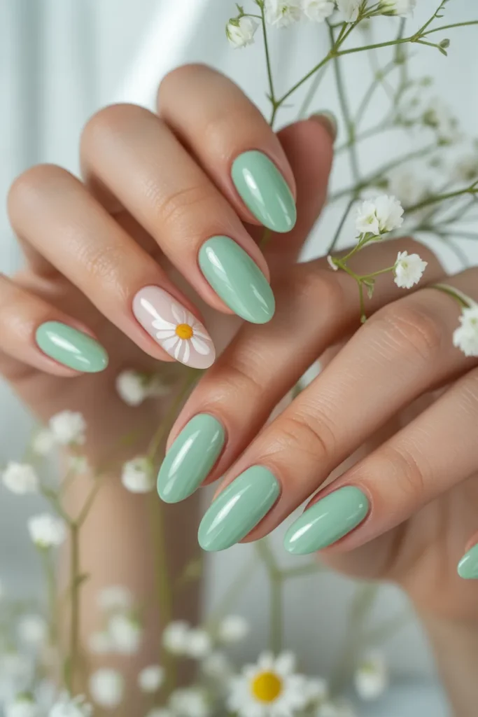 Mint Green Almond Nails.17