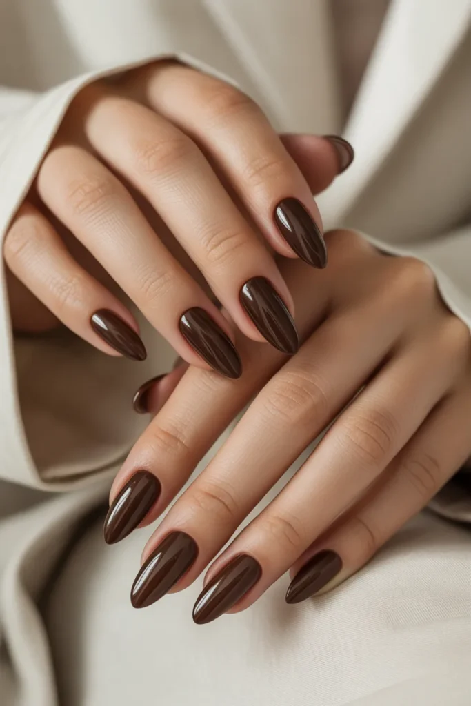 Mocha Brown Almond Nails.15