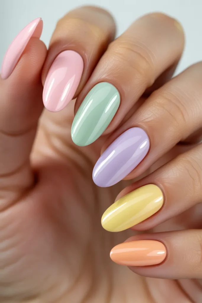 Pastel Rainbow Almond Nails.7