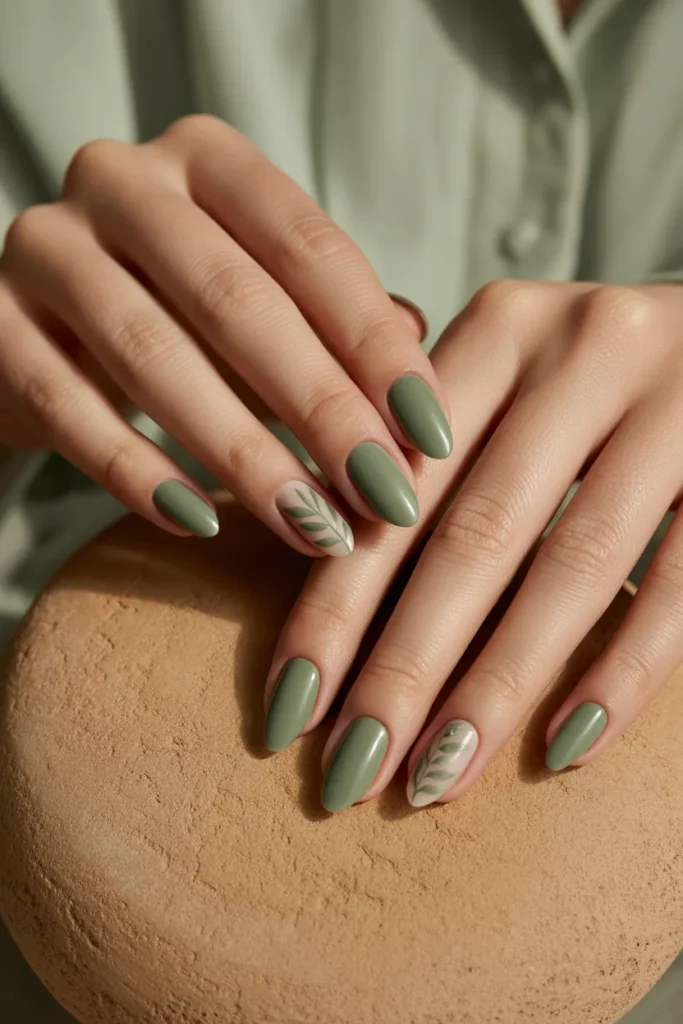 Sage Green Almond Nails.6
