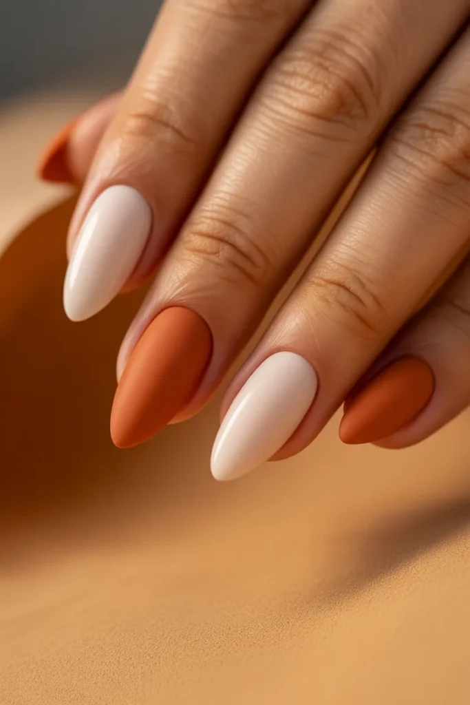 Terracotta and Cream Almond Nails.23