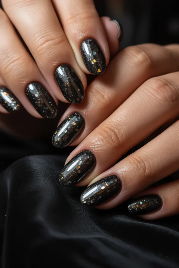 01 All Over Black Glitter Gel Nails