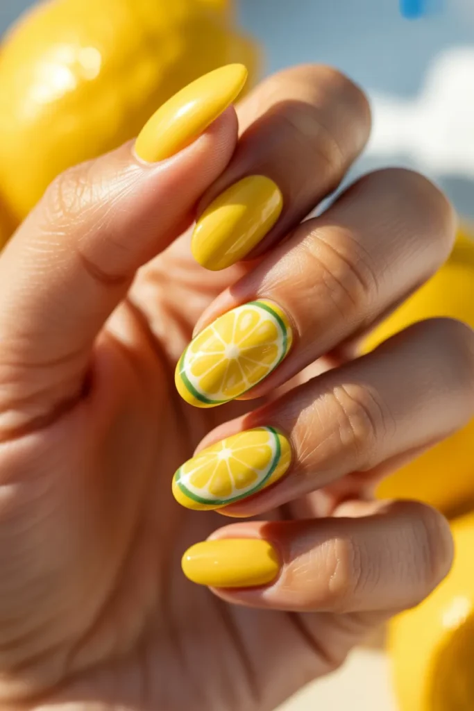01 Classic Lemon Slice Nail Art — Accent Nails · Intermediate