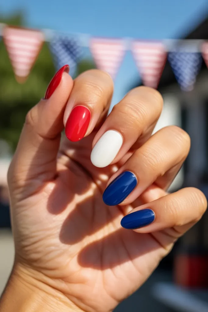 01 Classic Red White and Blue Nails
