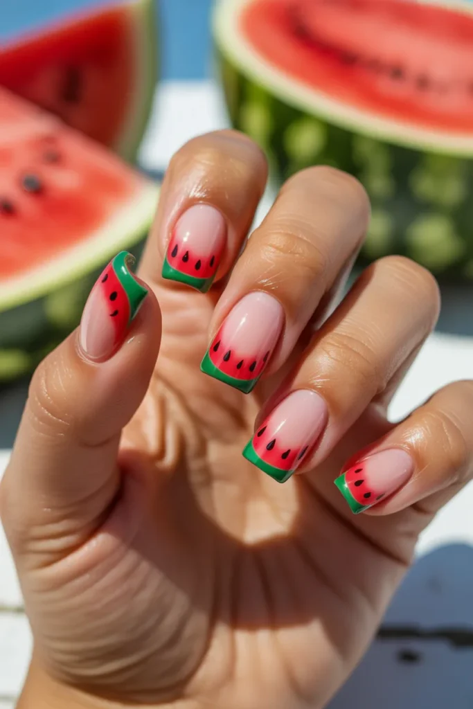01 Classic Watermelon Slice French Tips