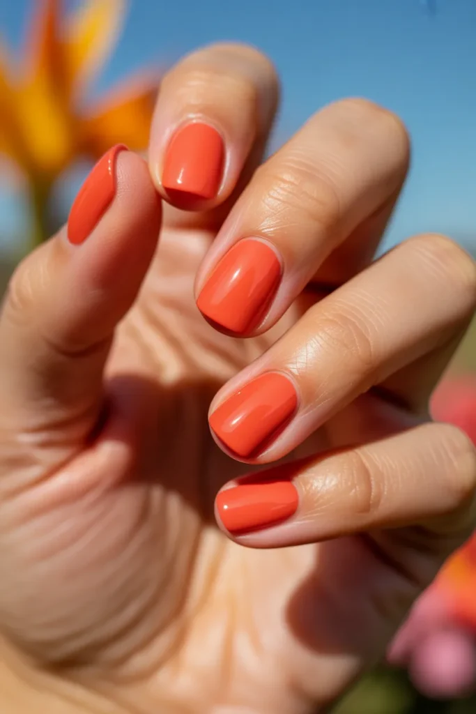 01 Coral Gel Short Square Nails