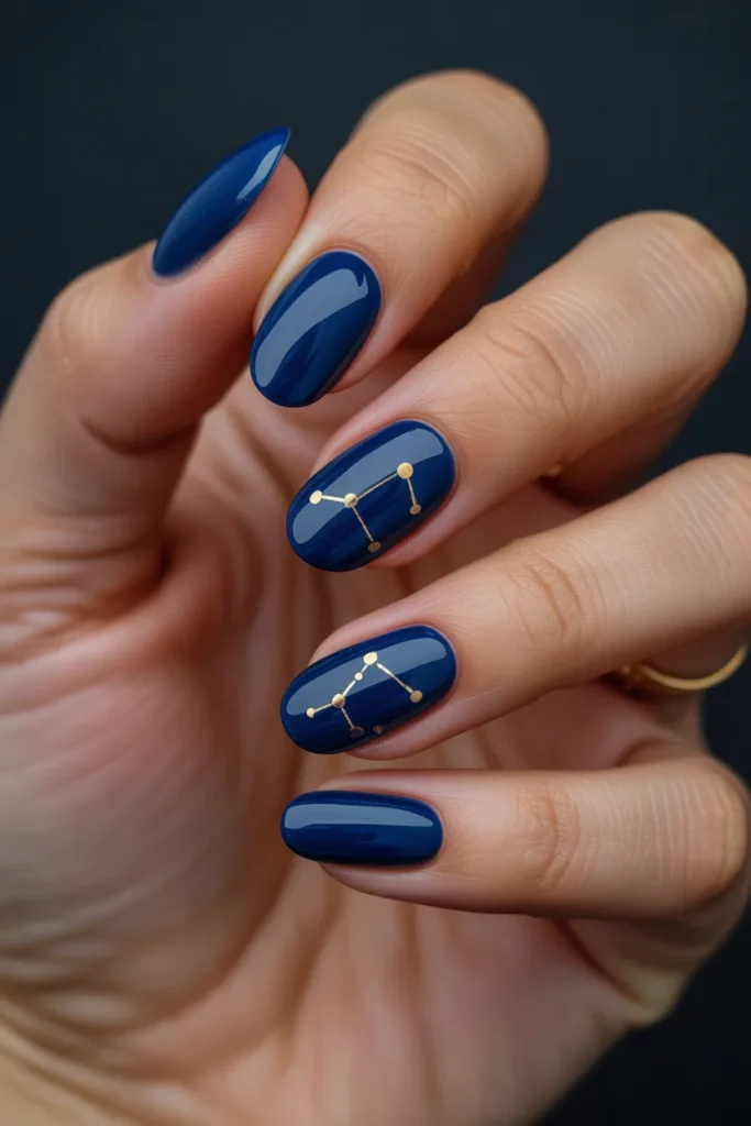 01 Gemini Constellation Nails — Gold Stars on Navy · Intermediate