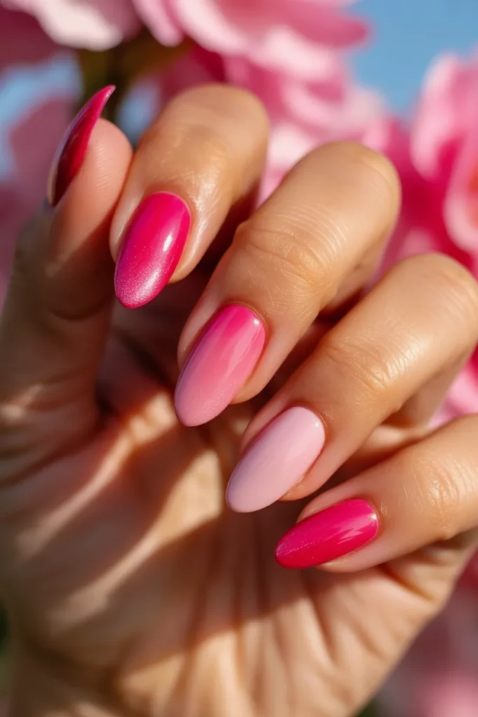 01 Summer Hot Pink Ombre Nails — Almond