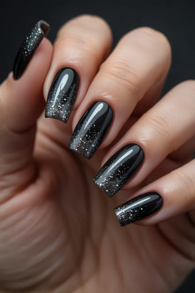 02 Black Glitter Ombre Nails
