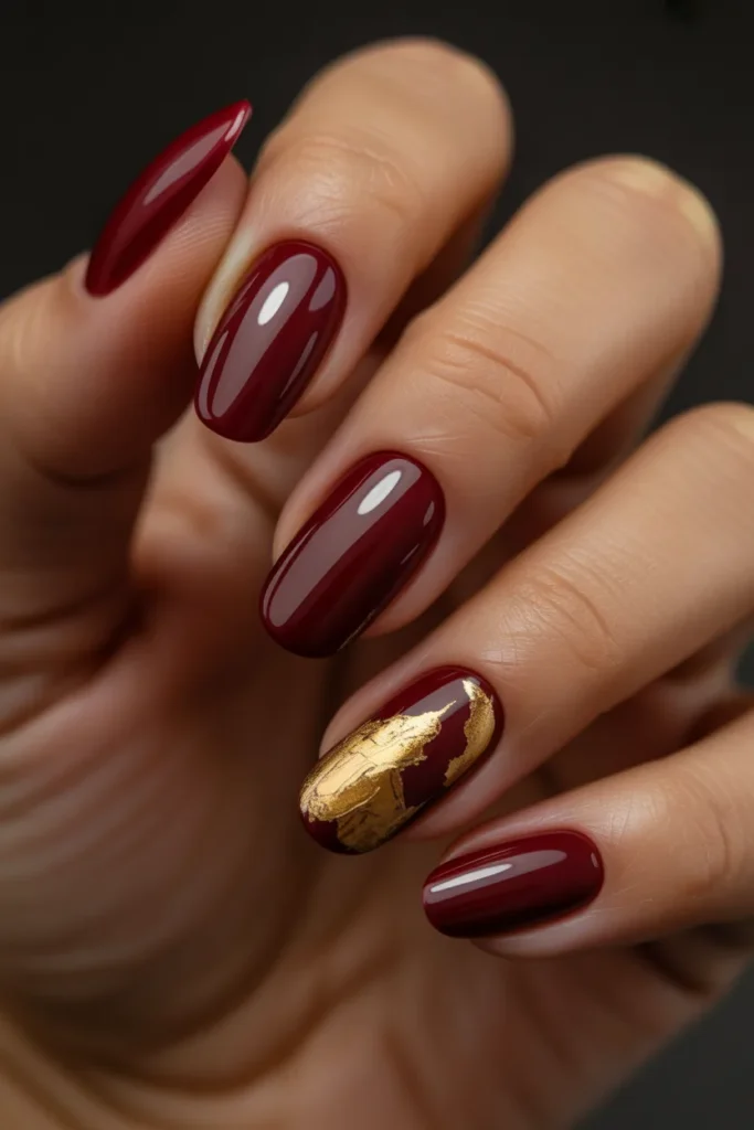 02 Deep Burgundy Nails with Gold — Regal Accent · Intermediate