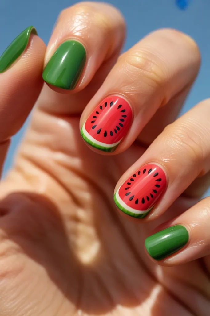 02 Full Watermelon Slice Nail Art — Short · Intermediate
