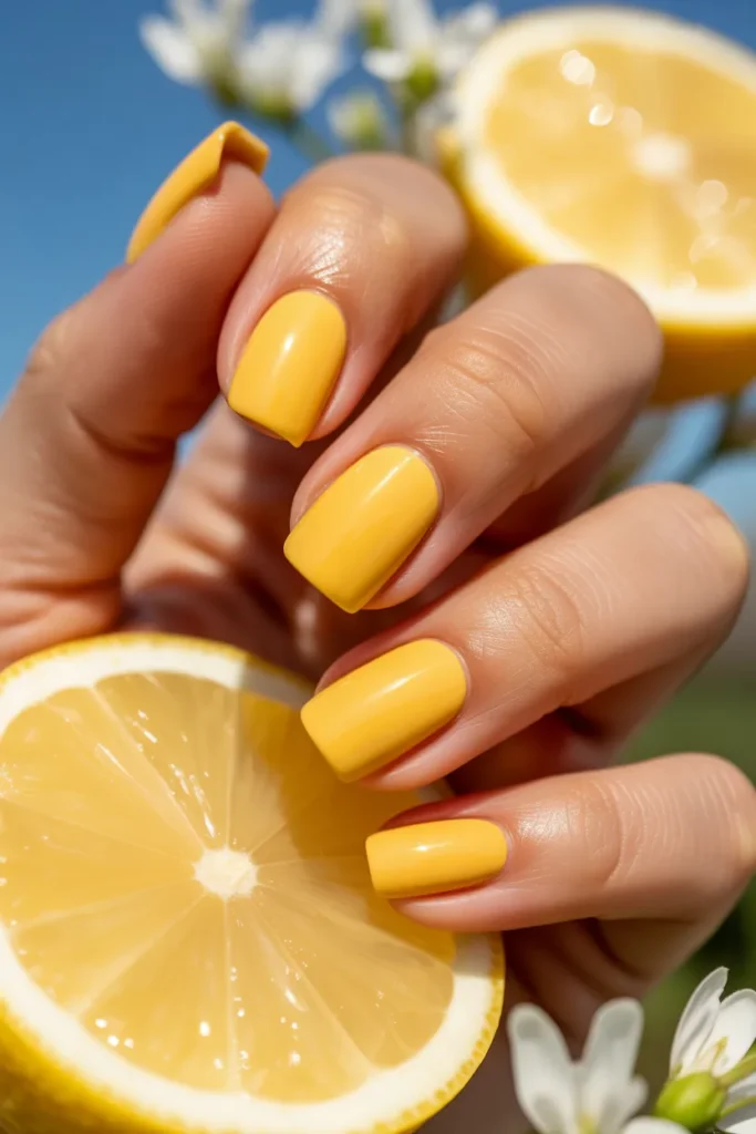 02 Lemon Yellow Short Square Nails