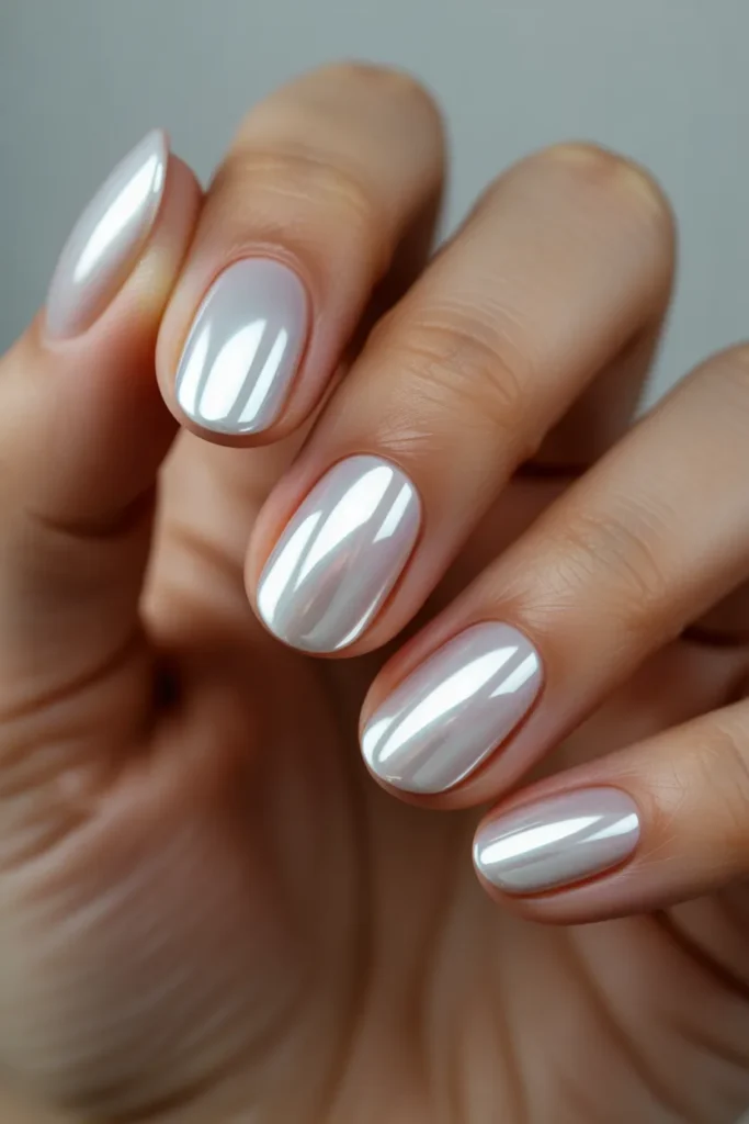 02 Milky White Chrome Nails — Pearl Mirror